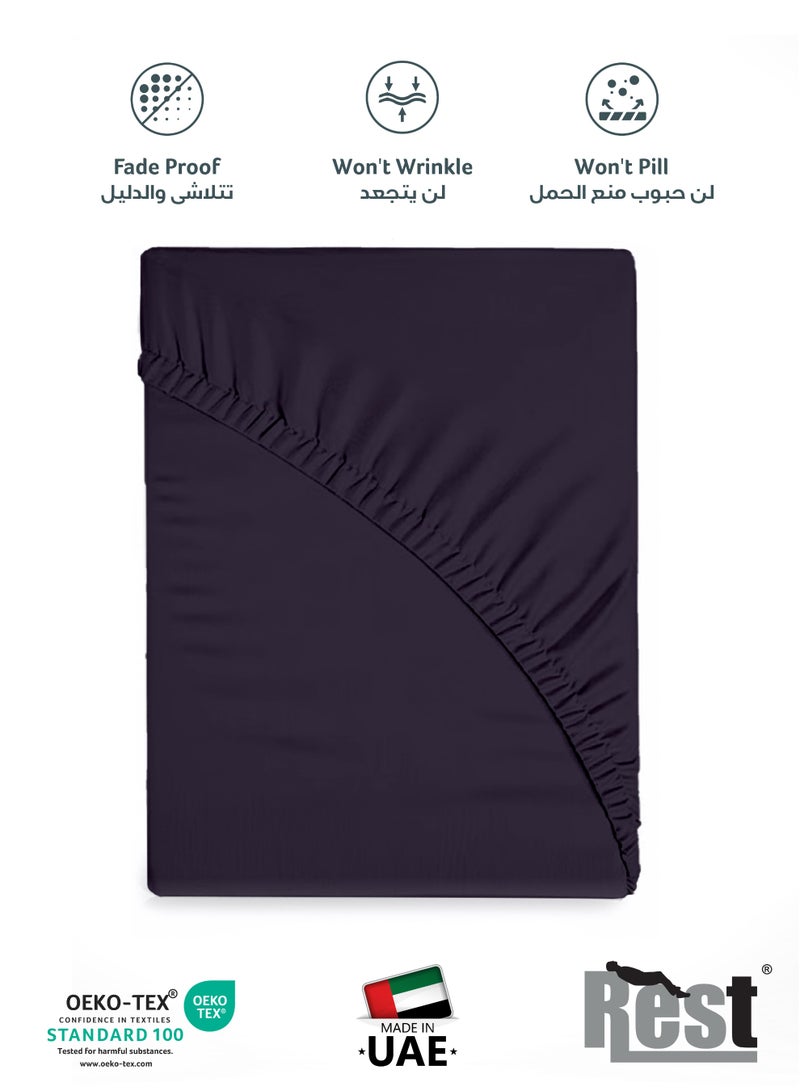 REST Fitted Bedsheet 200x200+30cm Breathable Plush Violet Fabric with Deep Pockets Machine Washable for Optimal Protection - Image 4